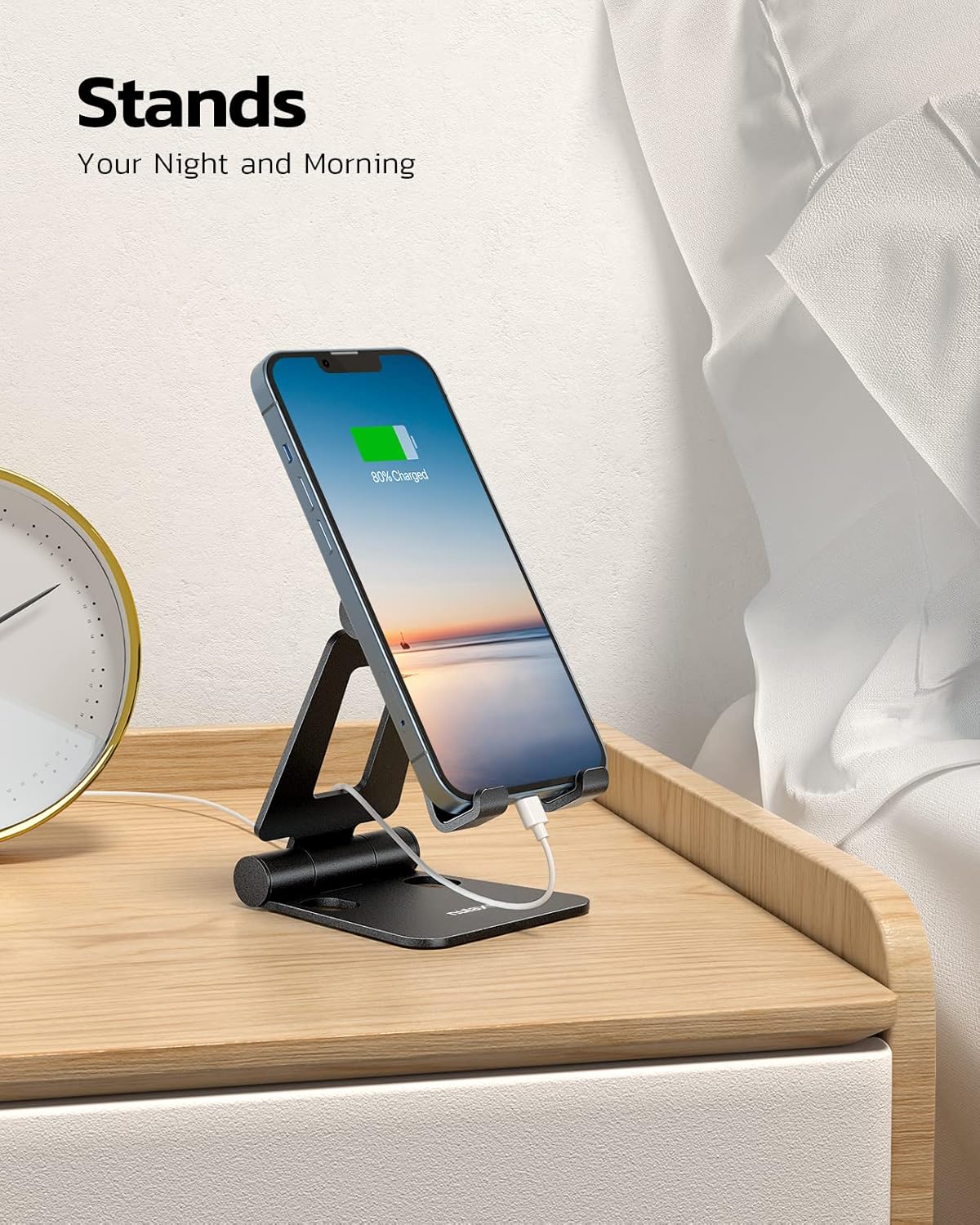 Nulaxy 2 Pack Dual Folding Cell Phone Stand, Fully Adjustable Foldable Desktop Phone Holder Cradle Dock Compatible with Phone 16 15 14 13 12 Pro Xs Xs Max Xr, All Phones, Black&Gold