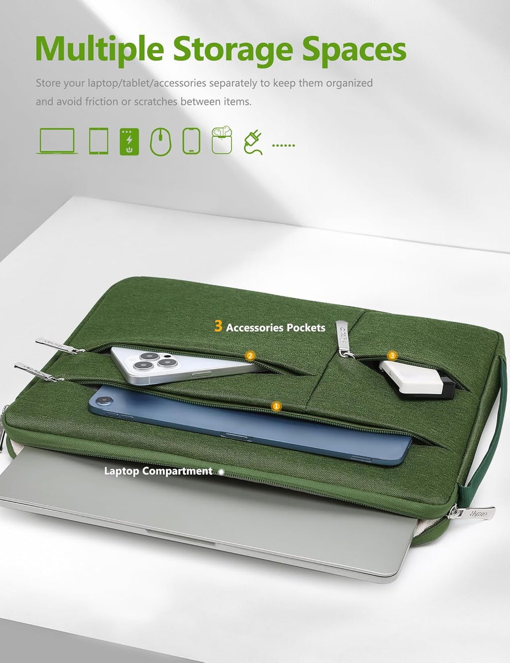 HYZUO 17-17.3 Inch Laptop Sleeve Bag Briefcase for 17" 17.3" HP/Dell/ASUS/Acer/LG/MSI Gaming Laptop/Razer Blade 17/18, Men Women NoteBook Protective Case Bag, Grass Green