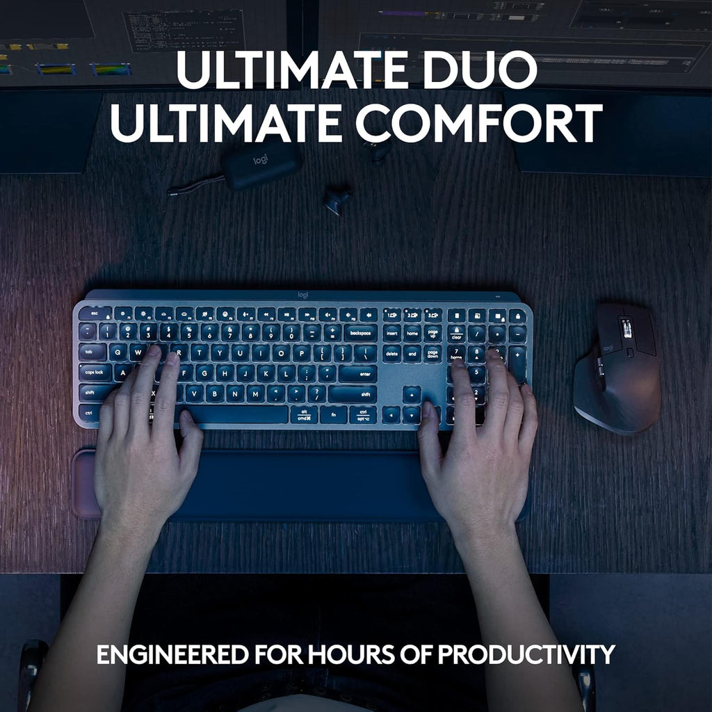 Logitech MX Keys S Combo - Performance Wireless Keyboard and Mouse with Palm Rest, Customizable Illumination, Fast Scrolling, Bluetooth, USB C, for Windows, Linux, Chrome, Mac