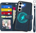 TUCCH Case for Galaxy S25 Plus, [Detachable] 2 in 1 Magnetic PU Leather Wallet with Wrist Strap RFID Blocking [Wireless Charging] 4 Card Slot Kickstand Removable Cover for Galaxy S25 Plus, Dark Blue