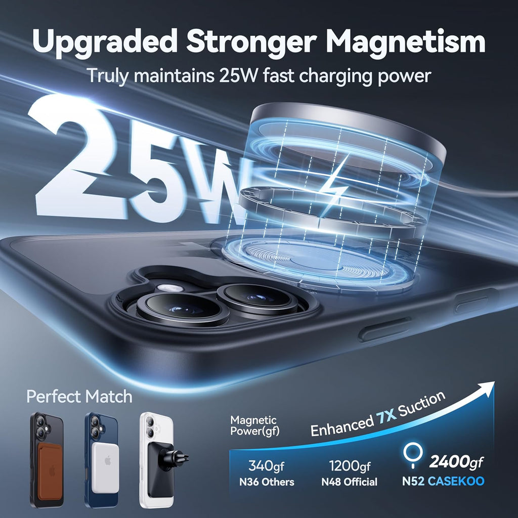 CASEKOO Designed for iPhone 16 Plus Case with Magnetic Invisible Stand [Military Drop Protection] [Compatible with MagSafe] Shockproof Slim Translucent Matte Case 6.7 Inch, Black