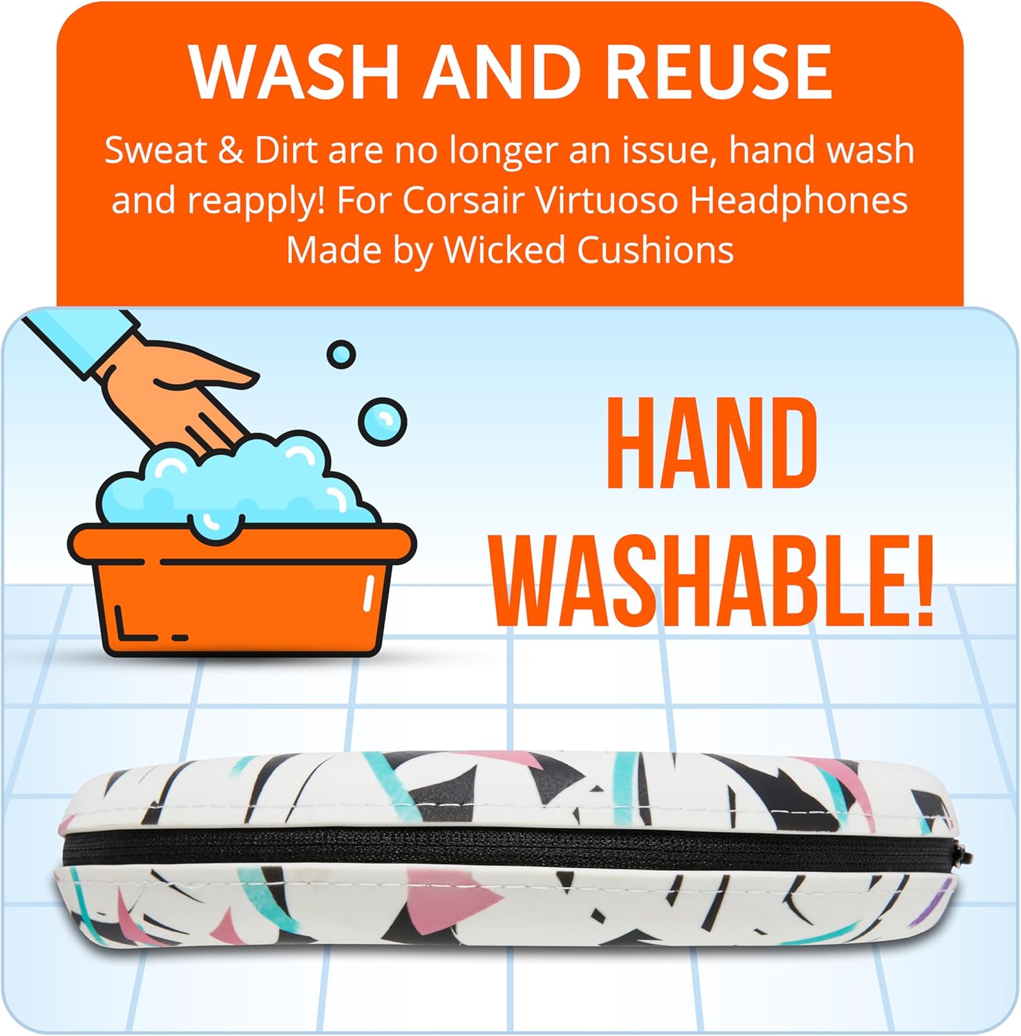 WC BandZ Virtuoso V2 - Silicone Headband Cover for Corsair Virtuoso Headphones by Wicked Cushions | Machine Washable, No More Flaking Leather | for Virtuoso Wireless, XT, and SE | 90's White
