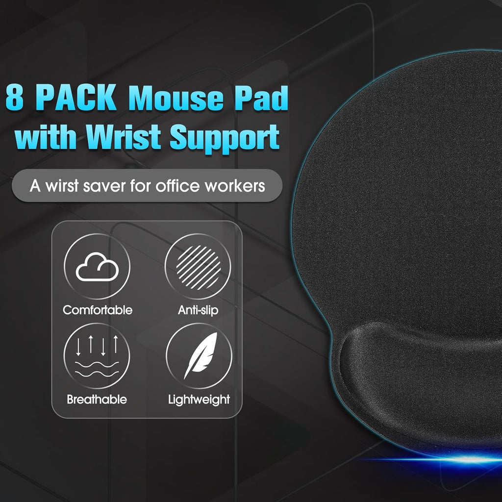 Yunsailing 8 Pack Ergonomic Mouse Pad with Wrist Rest Support Gel Memory Foam Mouse Pad Comfortable Computer Mouse Pad for Laptop Pain Relief Mousepad for Laptop, Computer, Gaming (Solid Black Style)