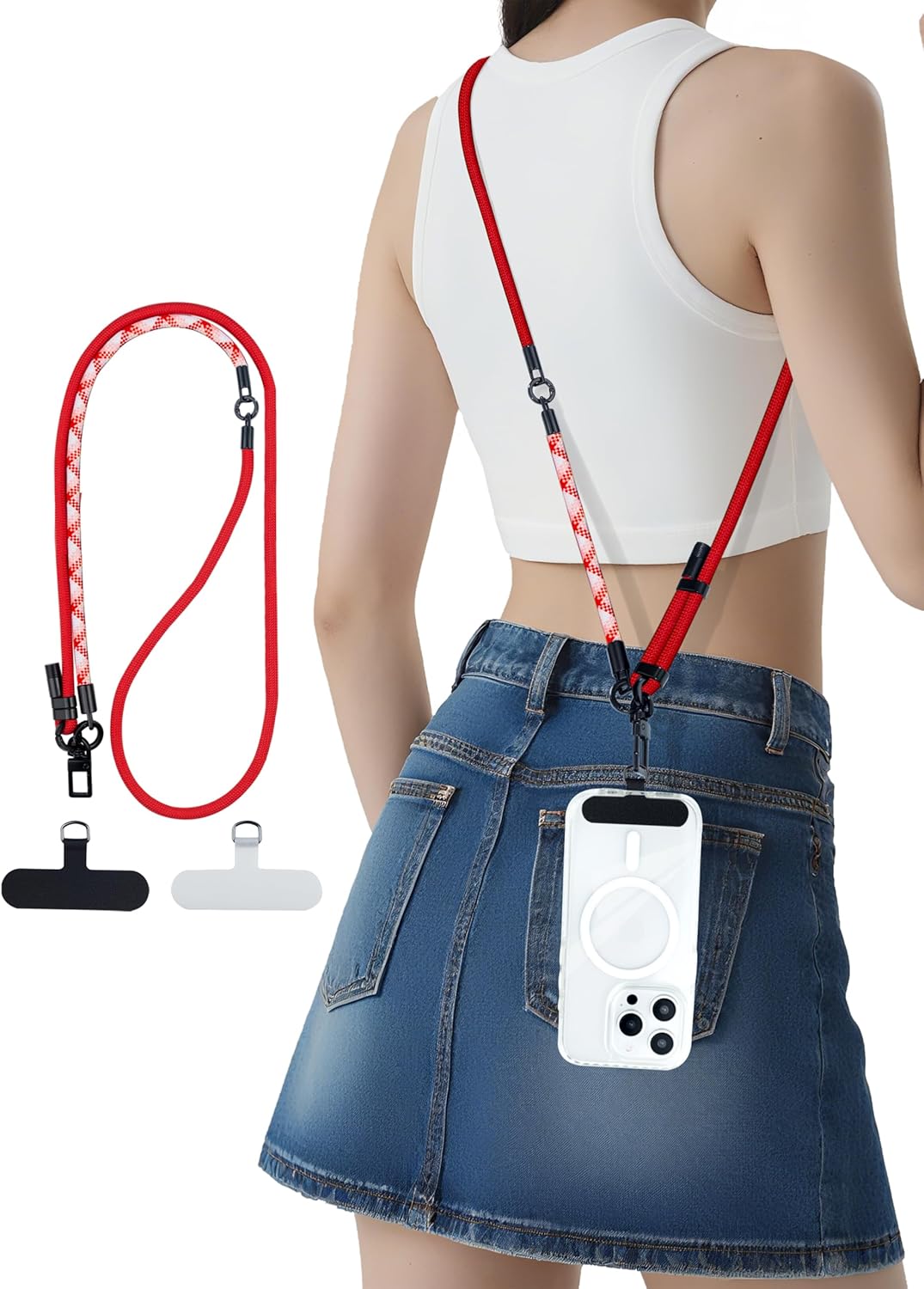 Phone Lanyard Crossbody, 3-in-1 Neck Strap& Wrist Strap, Adjustable Anti-Theft Lanyard with 2 Phone Tether Tabs, Universal Cell Phone Strap for iPhone& Android Case, Travel Essential, Red