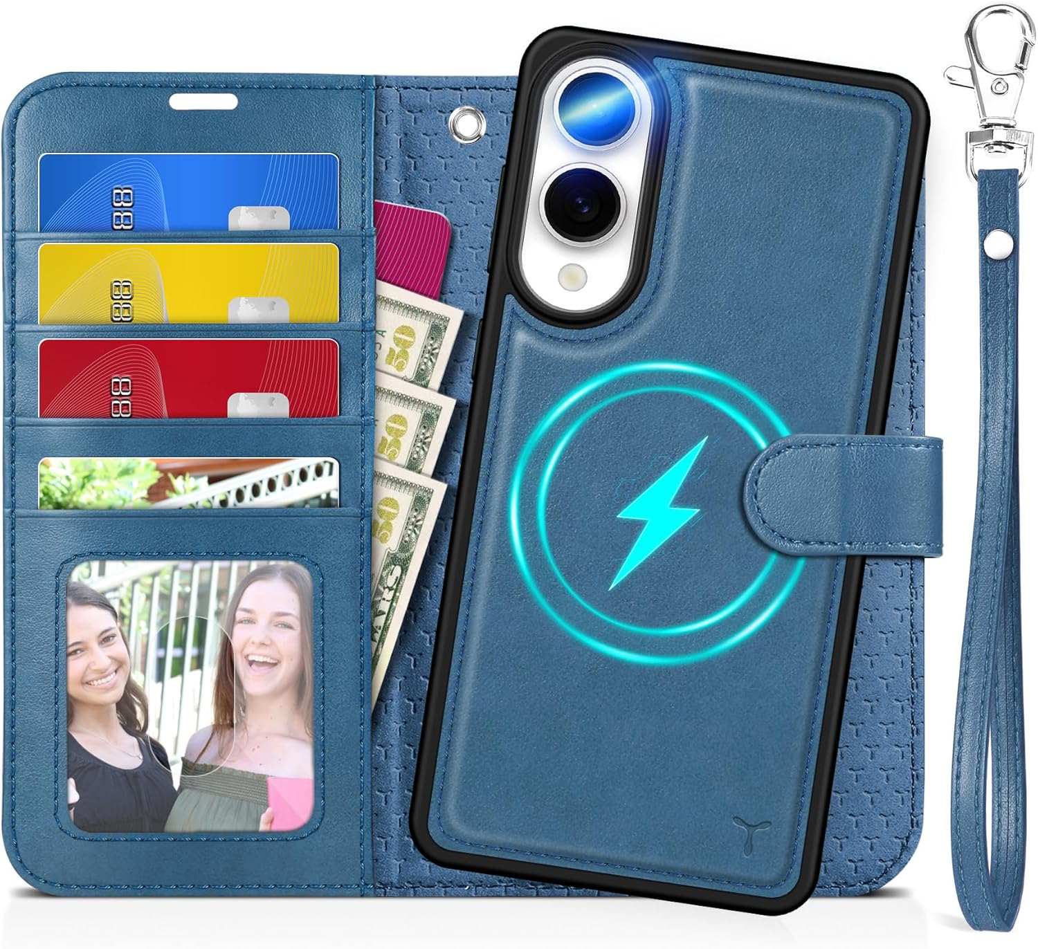 TUCCH Case Wallet for Galaxy S25 Edge, Removable [Wireless Charging] Wrist Strap PU Leather Magnetic Stand RFID Blocking [4 Card Slots] Detachable Protective Folio for Galaxy S25 Edge 6.7", Light Blue