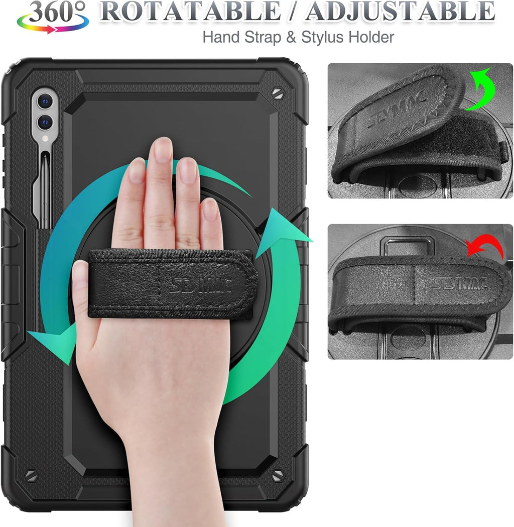 SEYMAC stock Case for Samsung Galaxy Tab S10 Ultra / S9 Ultra Tablet Case 14.6'' with Screen Protector, Pencil Holder, 360 Rotate Stand, Hand Strap, Shoulder Strap, Black1