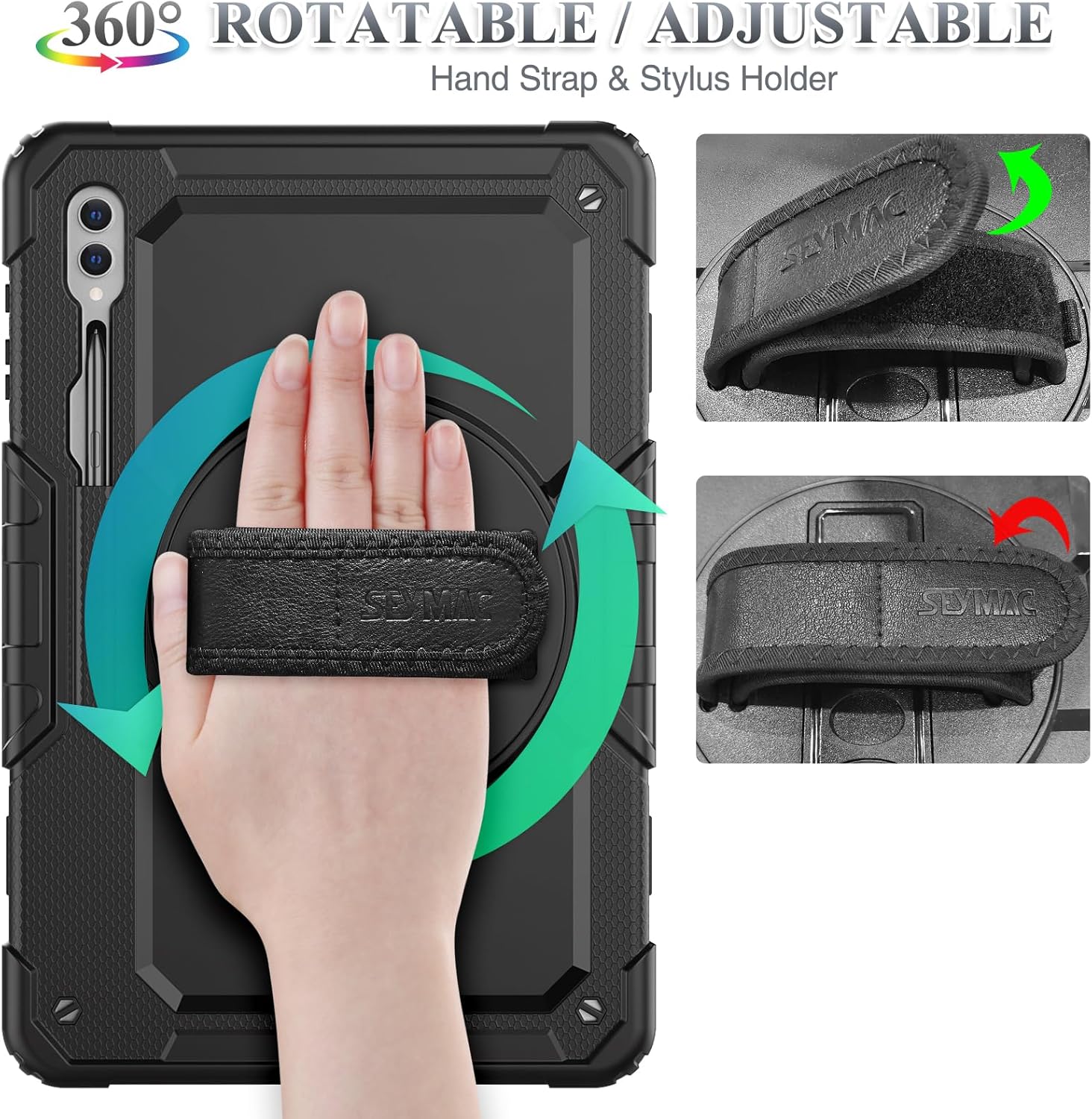 SEYMAC stock Case for Samsung Galaxy Tab S10 Ultra / S9 Ultra Tablet Case 14.6'' with Screen Protector, Pencil Holder, 360 Rotate Stand, Hand Strap, Shoulder Strap, Black1