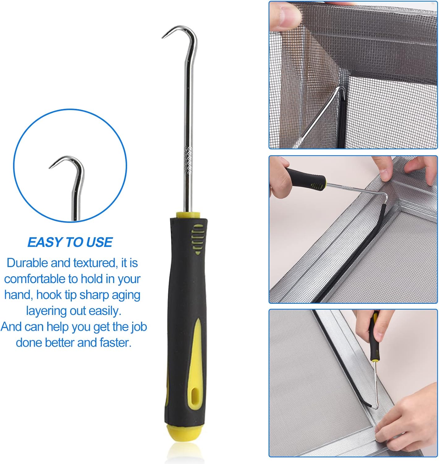 BAYTORY Upgrade Window Screen Repair Kit, Steel/Nylon Roller Tool with Bearing, Spline Removal Hook, 32ft Retainer Spline and 12pcs Screen Clips Replacement for Installing Door Mesh Screens