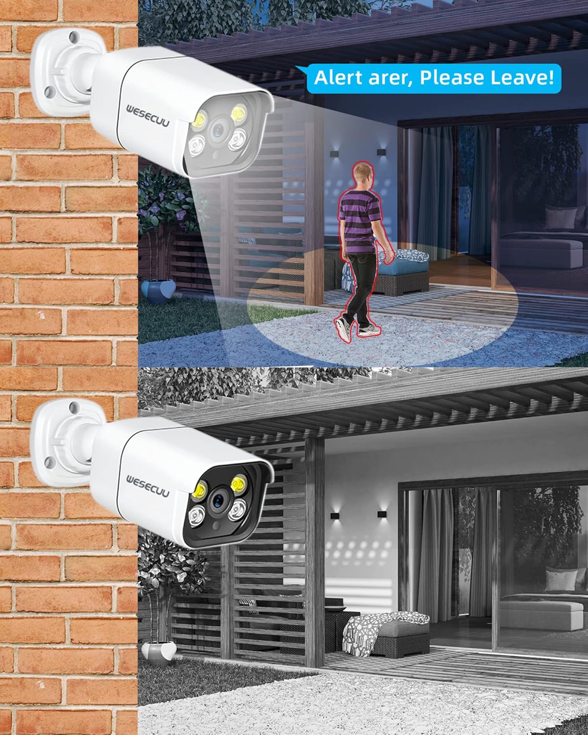 16CH ExpandableWESECUU Poe Security Camera System, 4K CCTV Camera Security System 8pcs IP Home Security Cameras Outdoor, 2-Way Audio, Human Detection, with 3TB HDD for 24-7 Recording (POE4 KIT)