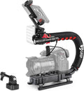 Zeadio Camera Stabilizer, Handle Grip Handheld Stabilizer with LED Video Light and Microphone, Fits for All Camcorder, Camera, DSLR, Action Camera and All Smartphones