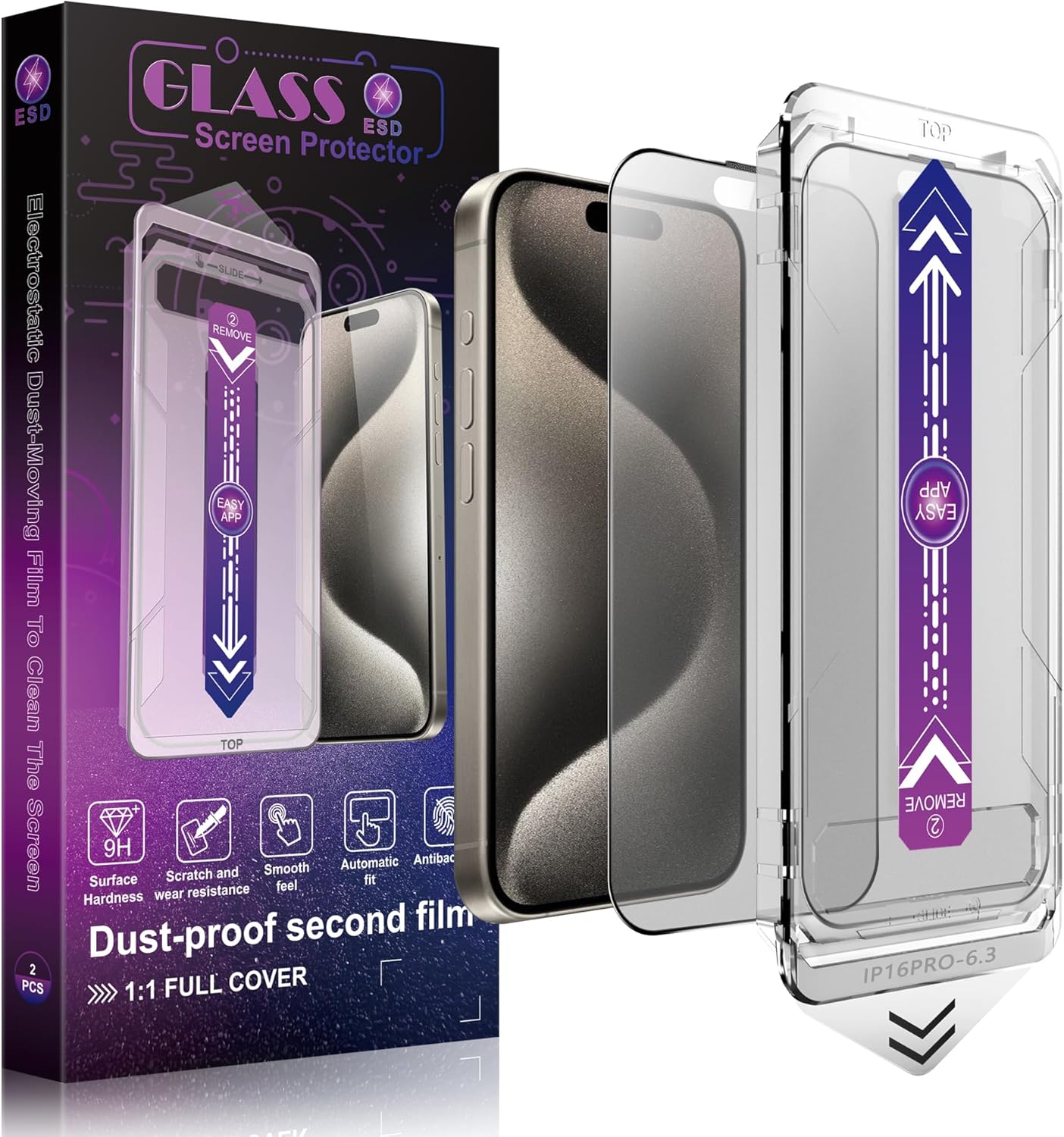 2 Pack Matte Screen Protector for iPhone 16 Pro 6.3-Inch Auto Dust Removal, No Bubbles, Tempered Glass Film, Easy Installation