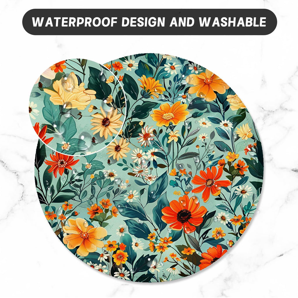ITNRSIIET Round Mouse Pad with Stitched Edge Premium-Textured Waterproof Non-Slip Rubber Base Desktop Protection Mat Diameter 8.7 inches, Beautiful Flowers