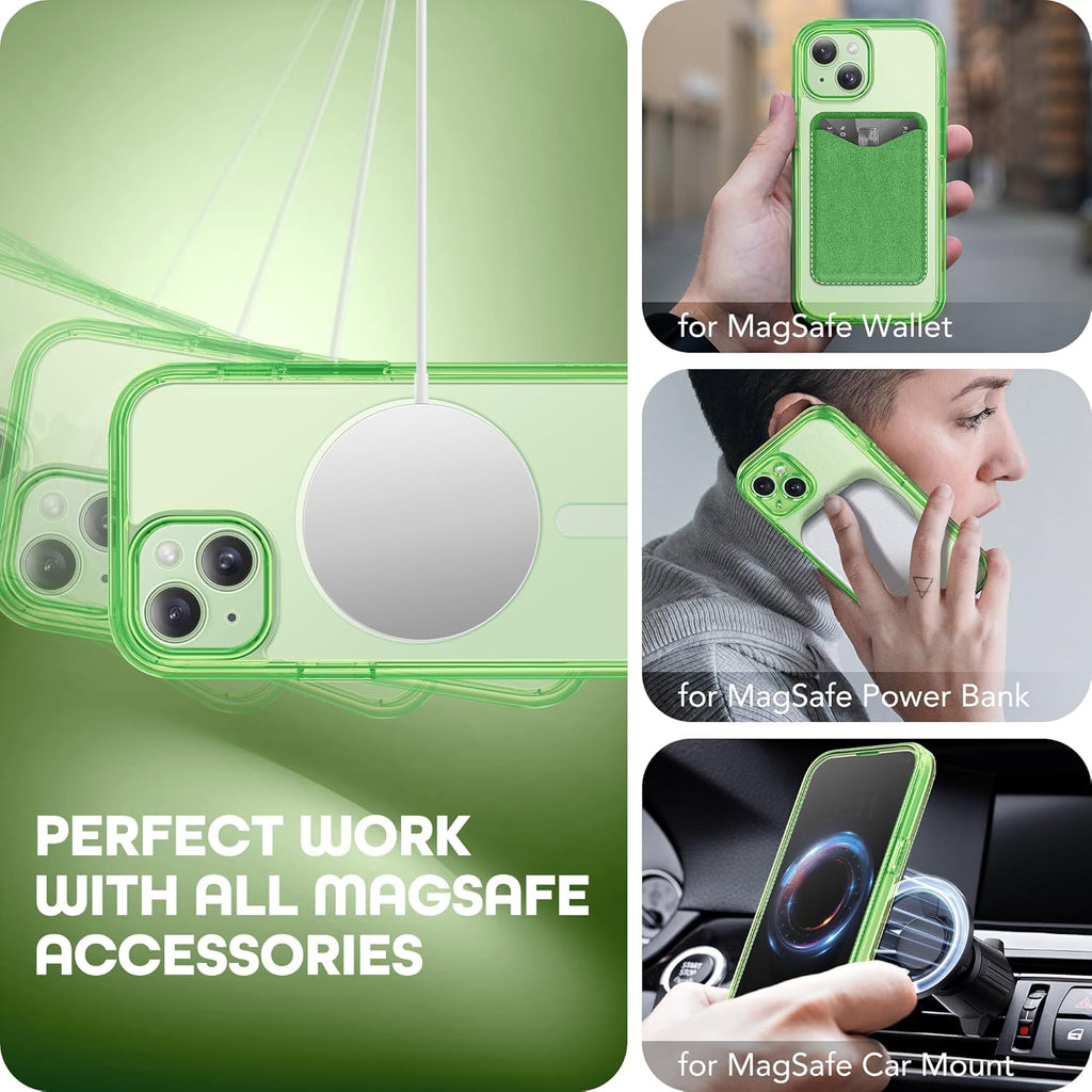 Magnetic for iPhone 15 Plus Case, Compatible with MagSafe, Built-in Privacy Screen Protector and Camera Protection, Anti Spy Full Body Dustproof Shockproof Hard Phone Case 6.7", Bright Green