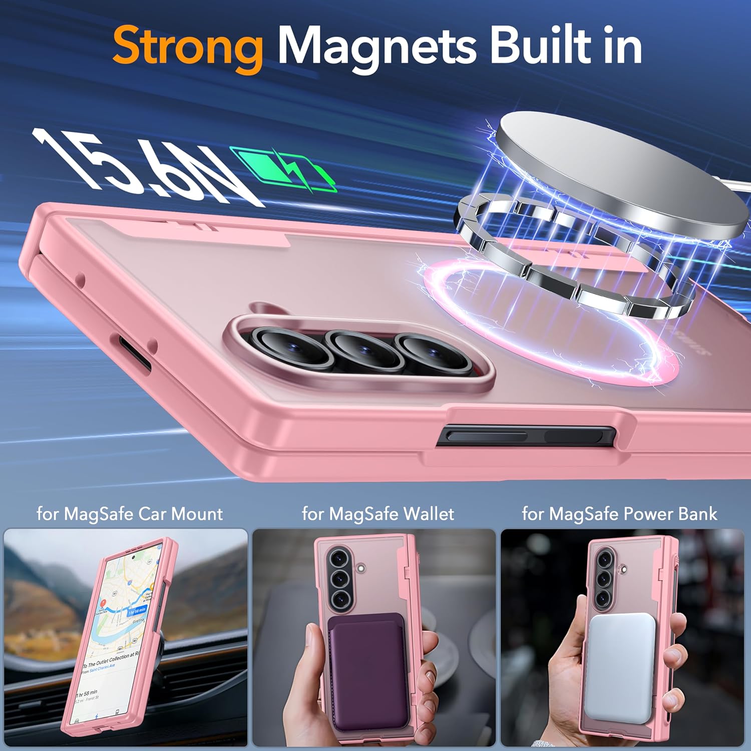Oneagle Magnetic for Samsung Galaxy Z Fold 7 Case Built in Screen Protector Translucent [Fit for MagSafe] [S Pen Holder Slot] [Hinge Protection] MIL-Grade Shockproof Matte Case for Galaxy Z Fold 7