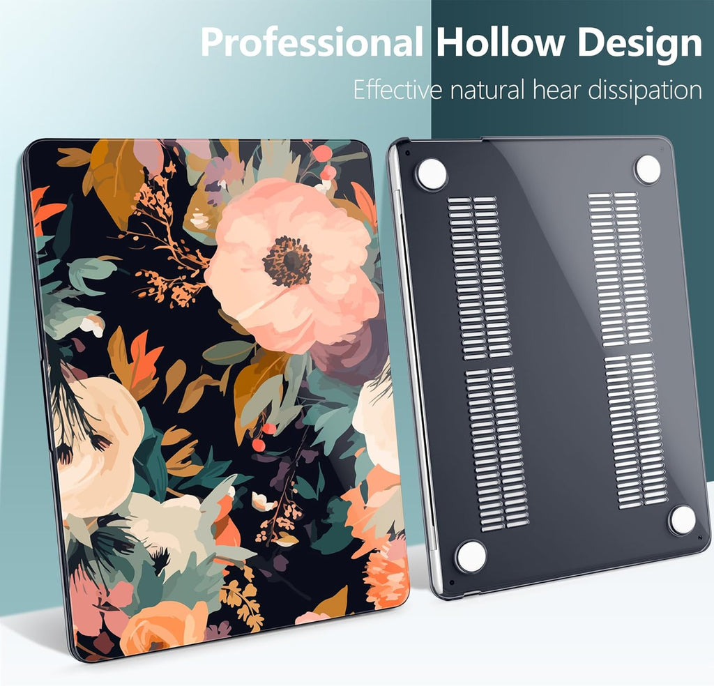 TWOLSKOO Compatible with M4 MacBook Air 13.6 inch Case 2025-2022 Release M4 A3240 M3 A3113 M2 A2681, Plastic Hard Shell & Keyboard Cover & Type C Adapter & Screen Protector, Bright Abstract Flowers