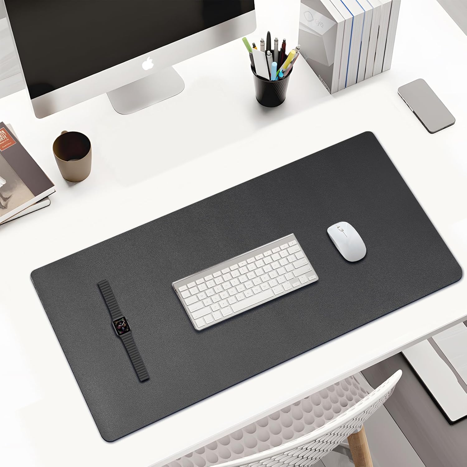 KINGFOM Desk Pad Office Desktop Protecter, PU Leather Desk Mat Blotters Organizer with Comfortable Writing Surface (31.4" x 15.7", Black)