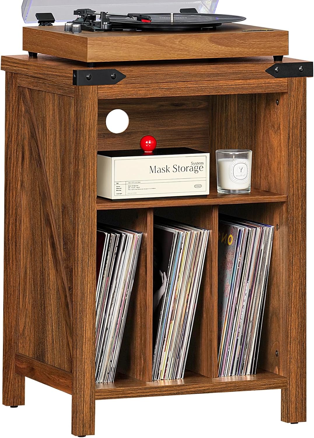 Record Player Stand with Vinyl Record Storage Holds up to 160 Albums,Large Wood Record Player Table Dispaly Shelf，Brown Turntable Stand Cabinet for Living Room,Bedroom,Office 7