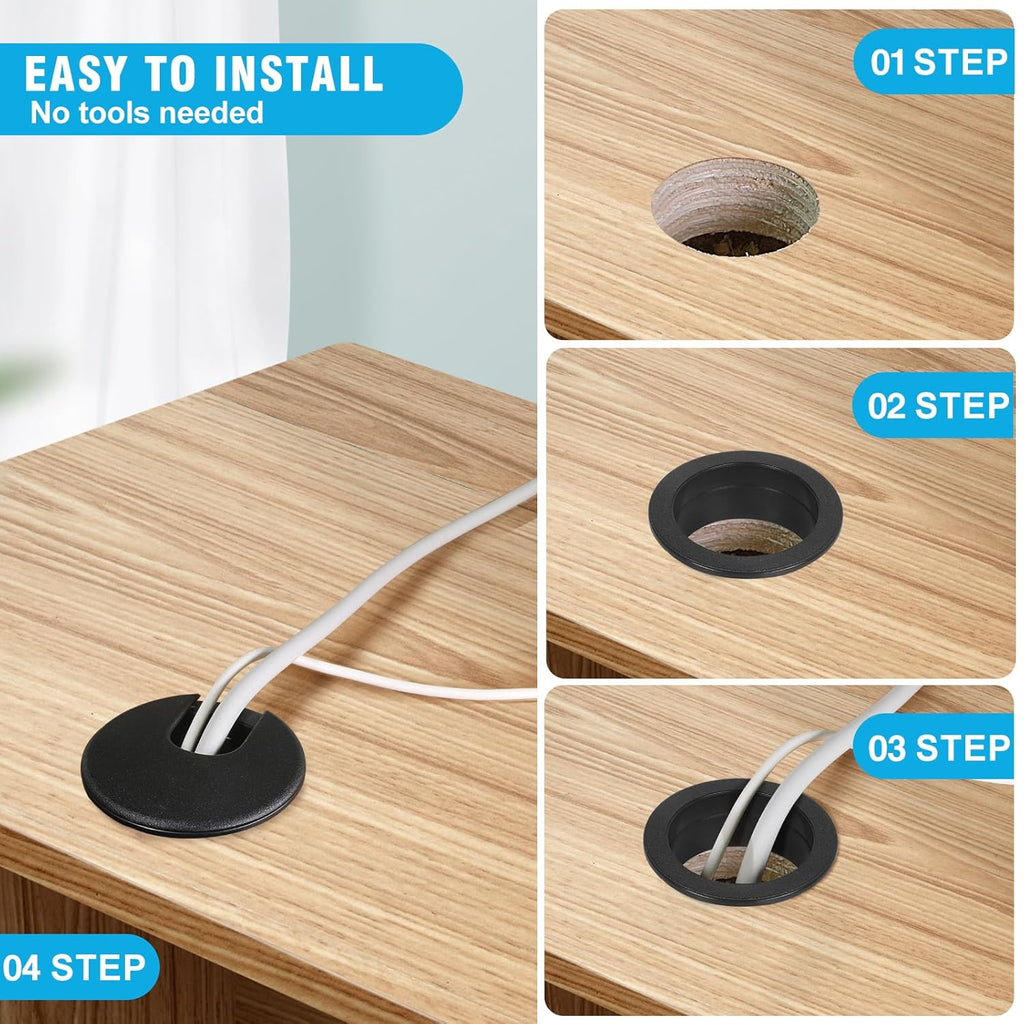 2" Black Desk Grommet, JTemgle Plastic Cable Hole Cover Computer Table Cord Wire Organizer Caps Desktop Cord Management for Home Office TV Stands Tabletops, 2 Pieces