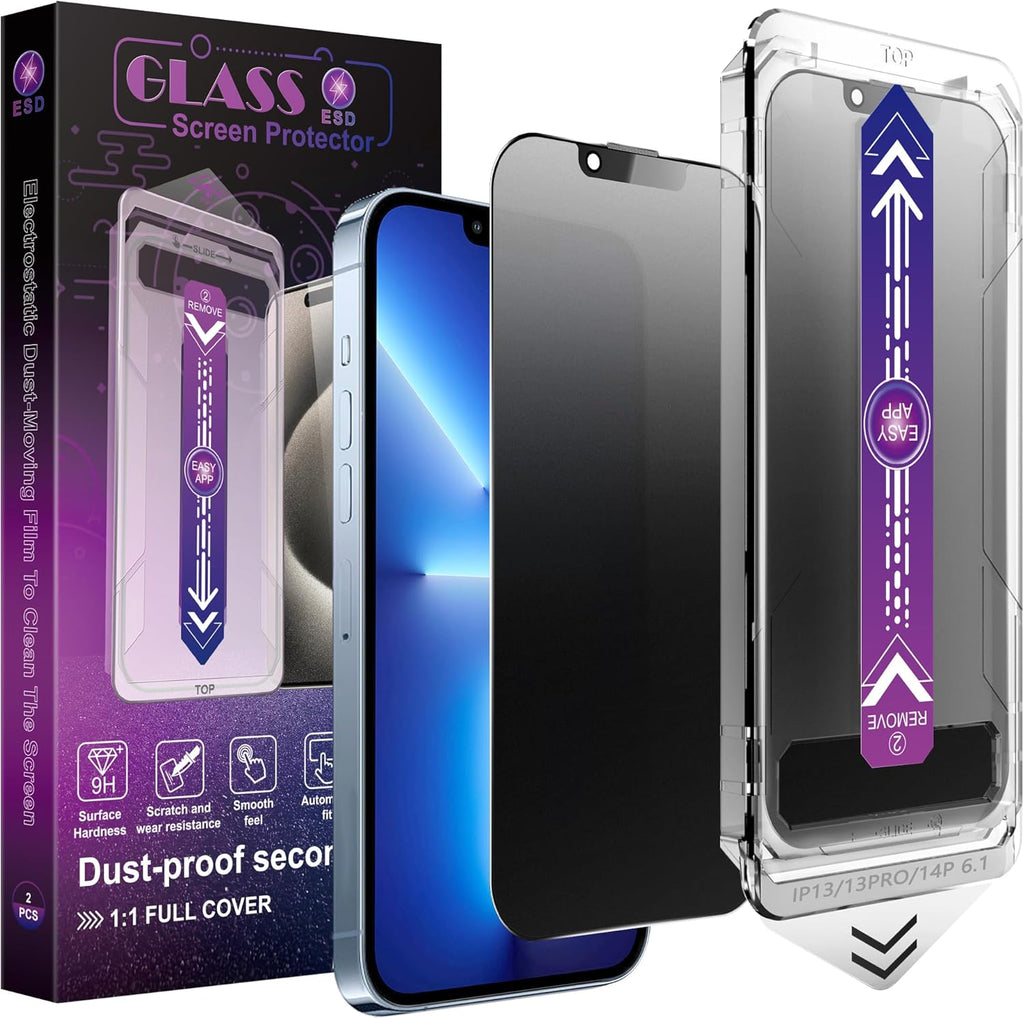 2 Pack Matte Privacy Screen Protector for iPhone 16e/iPhone 14/iPhone 13 Pro/iPhone 13, 9H Tempered Glass, Full Cover, Anti-Fingerprint, Auto Dust-Elimination, No Bubble, Easy Installation
