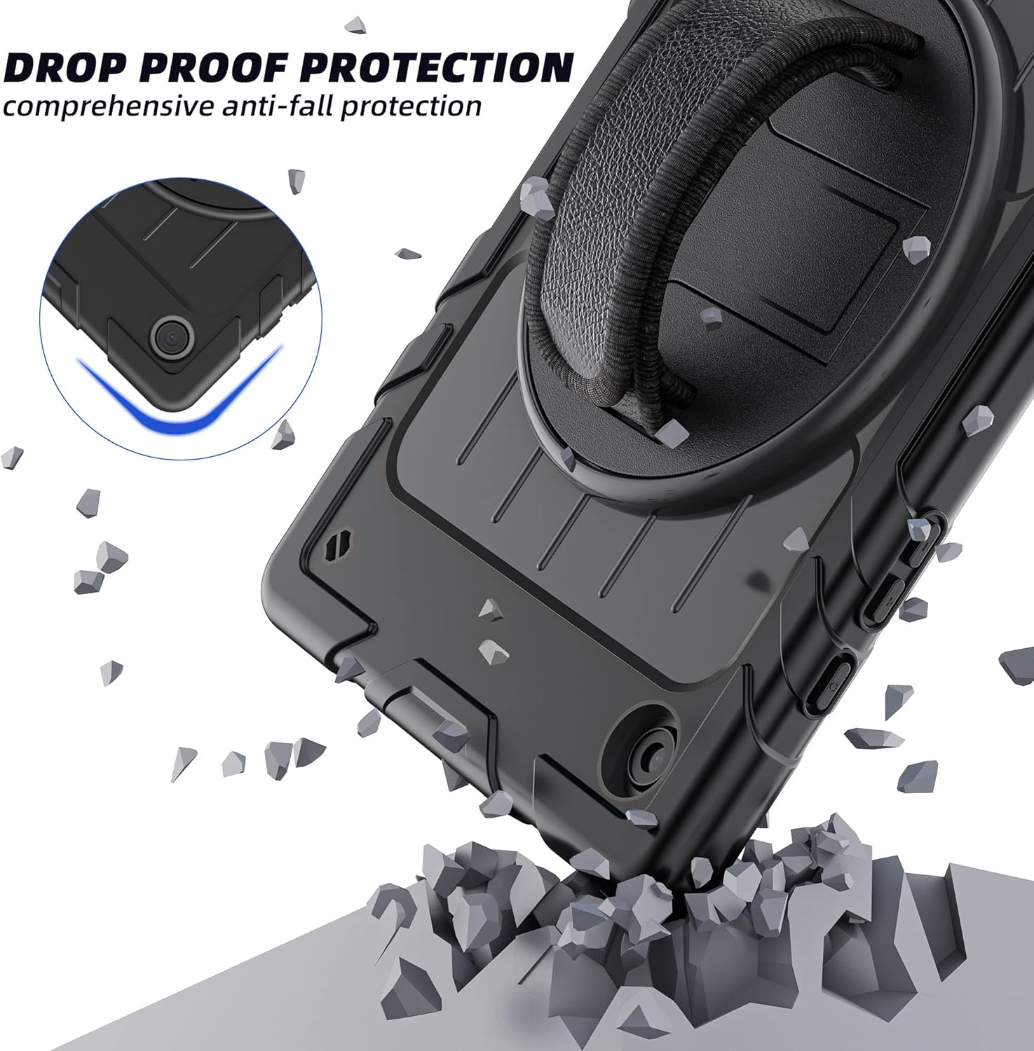 for Samsung Galaxy Tablet A8 Case 10.5 inch 2022 SM-X200/X205/X207 with Screen Protector [360 Rotating Stand] &Hand Shoulder Strap Shockproof Rugged Protective Cover|Black
