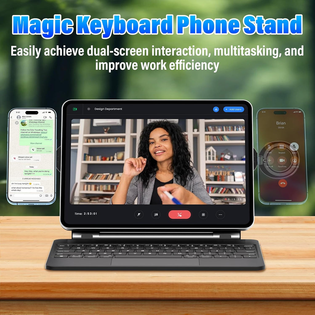 Magnetic Phone Holder for Magic Keyboard, Slim Portable Foldable Magnetic Phone Stand for iPad/Samsung Keyboard Cases, Compatible with Magsafe and Non-Magsafe All Phone (Gray)