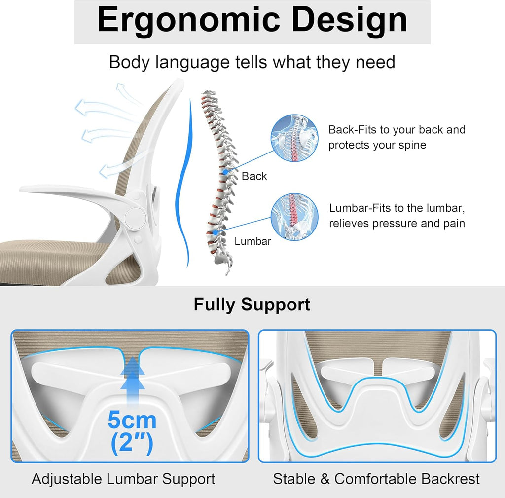 Primy Drafting Chair Tall Office Chair with Flip-up Armrests Executive Ergonomic Computer Standing Desk Chair with Lumbar Support and Adjustable Footrest Ring（Khaki）