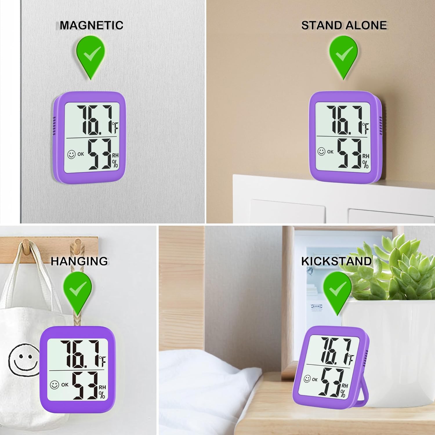Antonki 2 Pack Room Thermometer for Home, Indoor Hygrometer Humidity Meter Gauge, Digital Temperature and Humidity Sensor Monitor for House, Terrarium, Incubator, Greenhouse - Battery Included