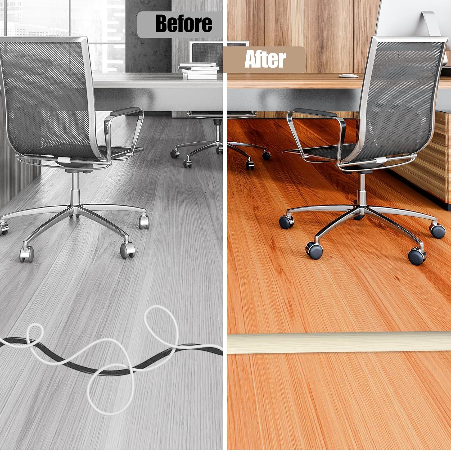 Floor Cord Cover Self Adhesive Cord Hider,10FT Cable Management, Extension Strip Protector for Wires, Prevent Cable Trips for Offices, Gyms, Exhibitions Cavity:0.39"(W) x 0.27"(H) Yellow Wood