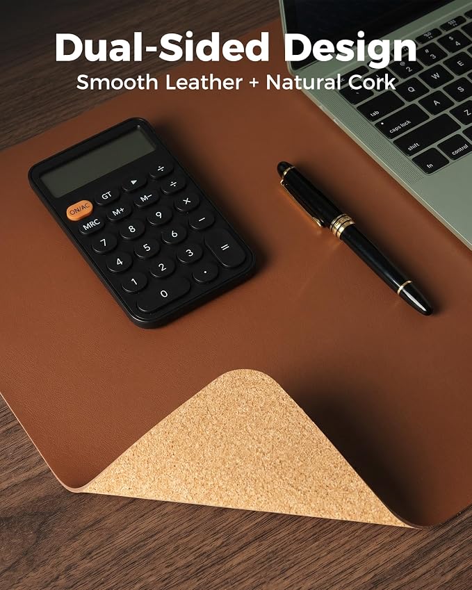 Aothia Double-Sided Desk Pad, 37.8"x17" Leather Desk Mat, Eco Cork Desk Pad - Image 2