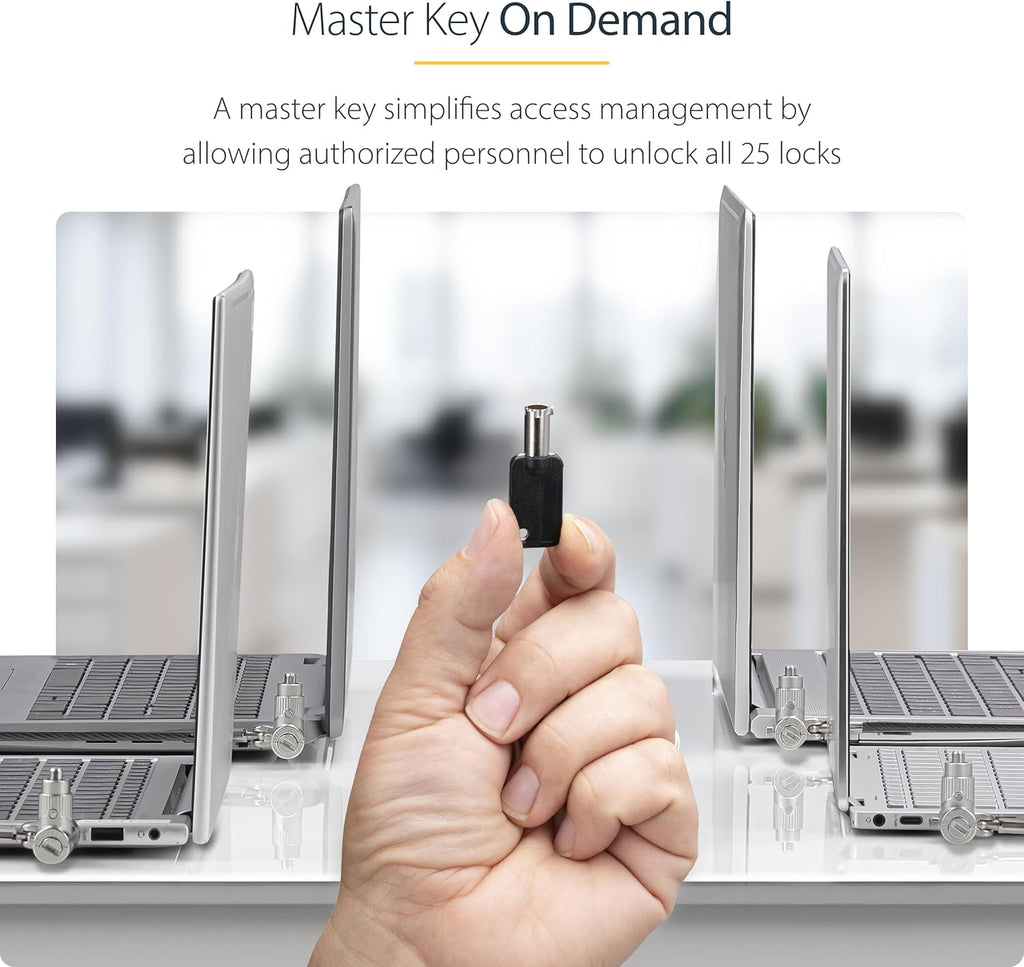 StarTech.com 25-Pack Universal Laptop Lock 6.6ft (2m), Master Keyed Security Cable, Compatible with Noble Wedge/Nano/K-Slot; TAA