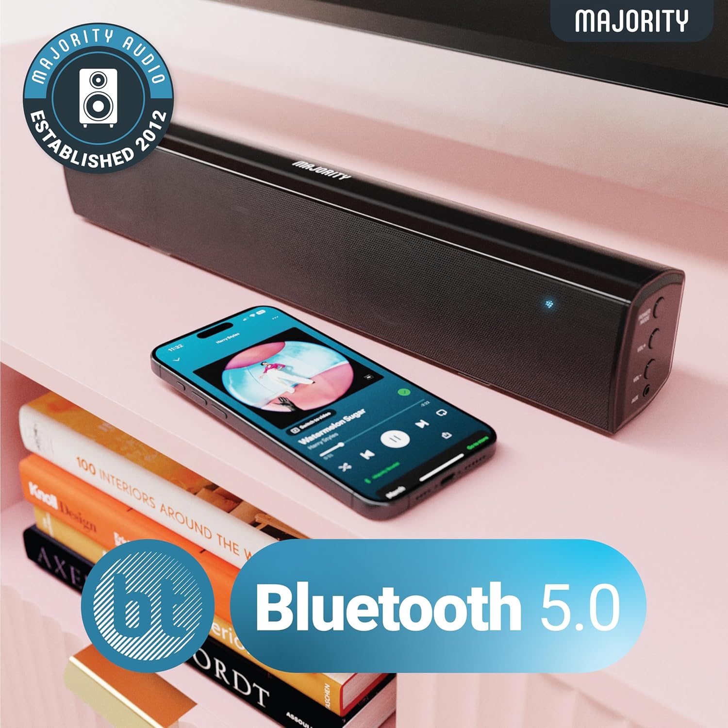 Majority Sound Bar for Smart TV, 50 Watts, 2.0 Bluetooth TV Sound Bar, 15 Inch Home Audio Sound Bars, Small Soundbar for TV and PC | AUX, RCA, Optical, USB | Gaming, Music, Movies - Bowfell Black