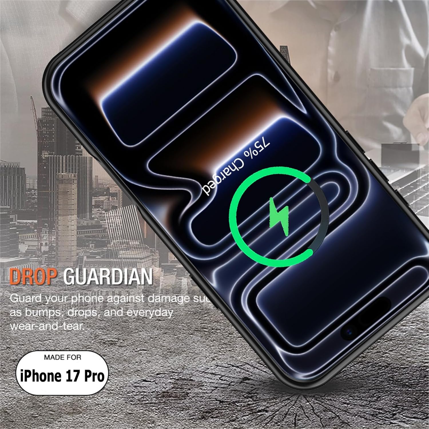 Battery Case for iPhone 17 Pro,10000mAh Rechargeable Portable Charging Case with Wireless Charging Compatible for iPhone 17 Pro (6.3 inch) 2025 with Carplay Extended Battery Pack Charger Cover (Black)