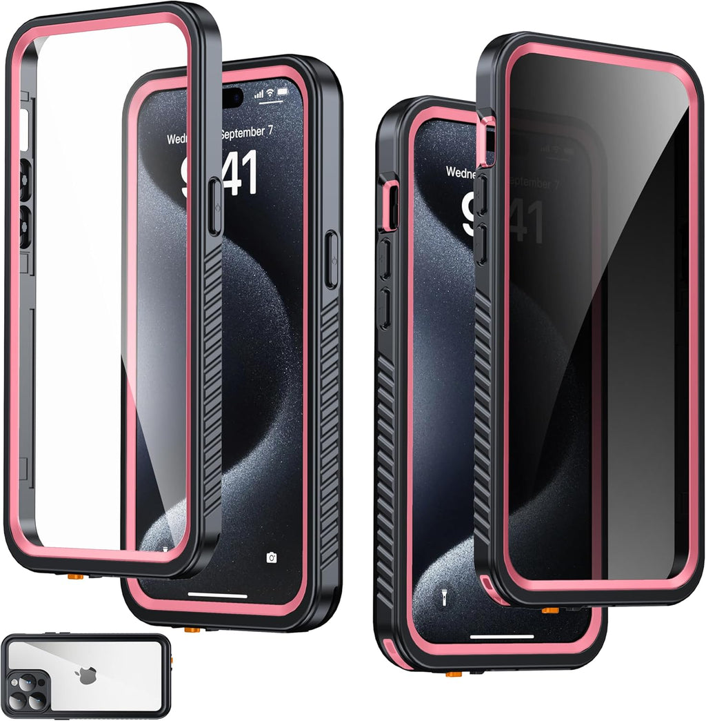 for iPhone 15 Pro Max Case Waterproof - Built-in Privacy Screen Protector & HD Screen Protector [IP68 Underwater] Shockproof Dustproof Full Body Protection iPhone 15 Pro Max Phone Case