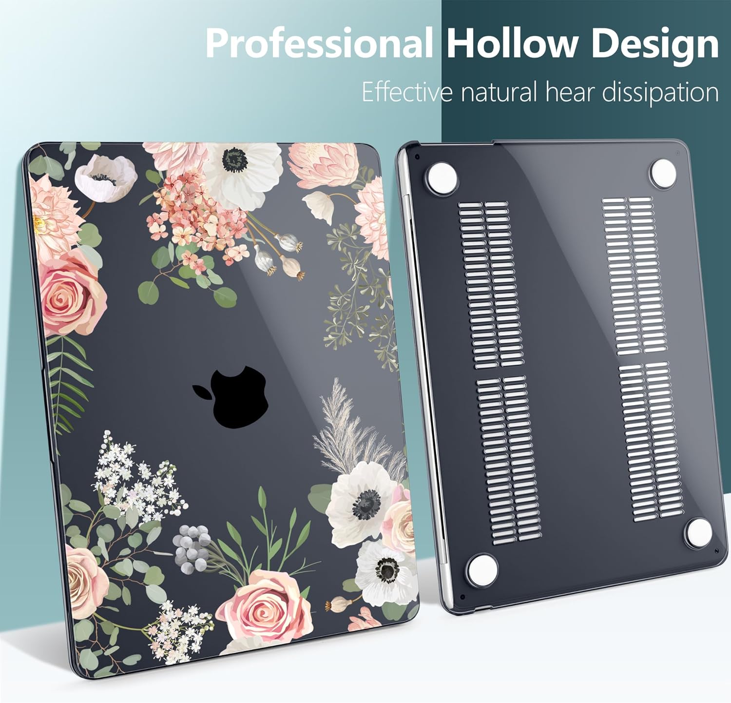 TWOLSKOO Compatible with M4 MacBook Air 13.6 inch Case 2025-2022 Release M4 A3240 M3 A3113 M2 A2681, Plastic Hard Shell & Keyboard Cover & Type C Adapter & Screen Protector, Rose Flower