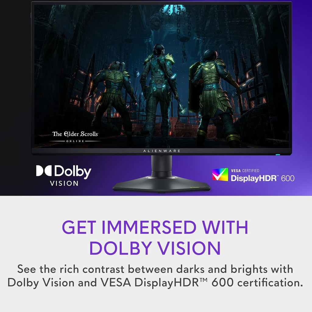 Alienware 27 4K Dual-Resolution Gaming Monitor - AW2725QF - 4K at 180Hz and FHD at 360Hz, 0.5ms GTG 1ms GTG (Extreme Mode), VESA AdaptiveSync, NVIDIA G-SYNC Compatible, HDMI/DP/USB 3.2 Gen1 - Black