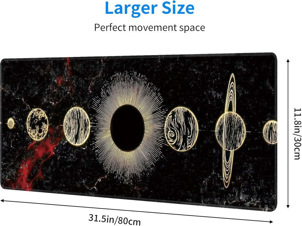 Galaxy Planet Large Mouse Pad,Gaming Keyboard Desk Pad,Extended Mouse Mat Non-Slip Rubber Base with Stitched Edges for Office Game Home XL 31.5"x11.8"