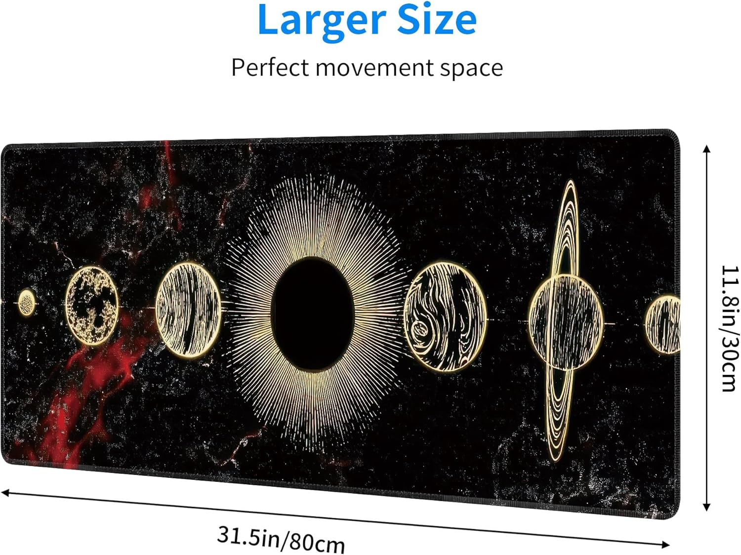 Galaxy Planet Large Mouse Pad,Gaming Keyboard Desk Pad,Extended Mouse Mat Non-Slip Rubber Base with Stitched Edges for Office Game Home XL 31.5"x11.8"