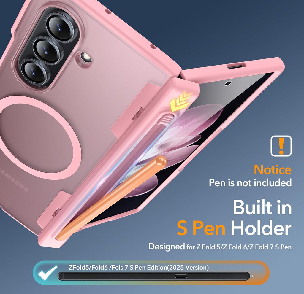 Oneagle Magnetic for Samsung Galaxy Z Fold 7 Case Built in Screen Protector Translucent [Fit for MagSafe] [S Pen Holder Slot] [Hinge Protection] MIL-Grade Shockproof Matte Case for Galaxy Z Fold 7