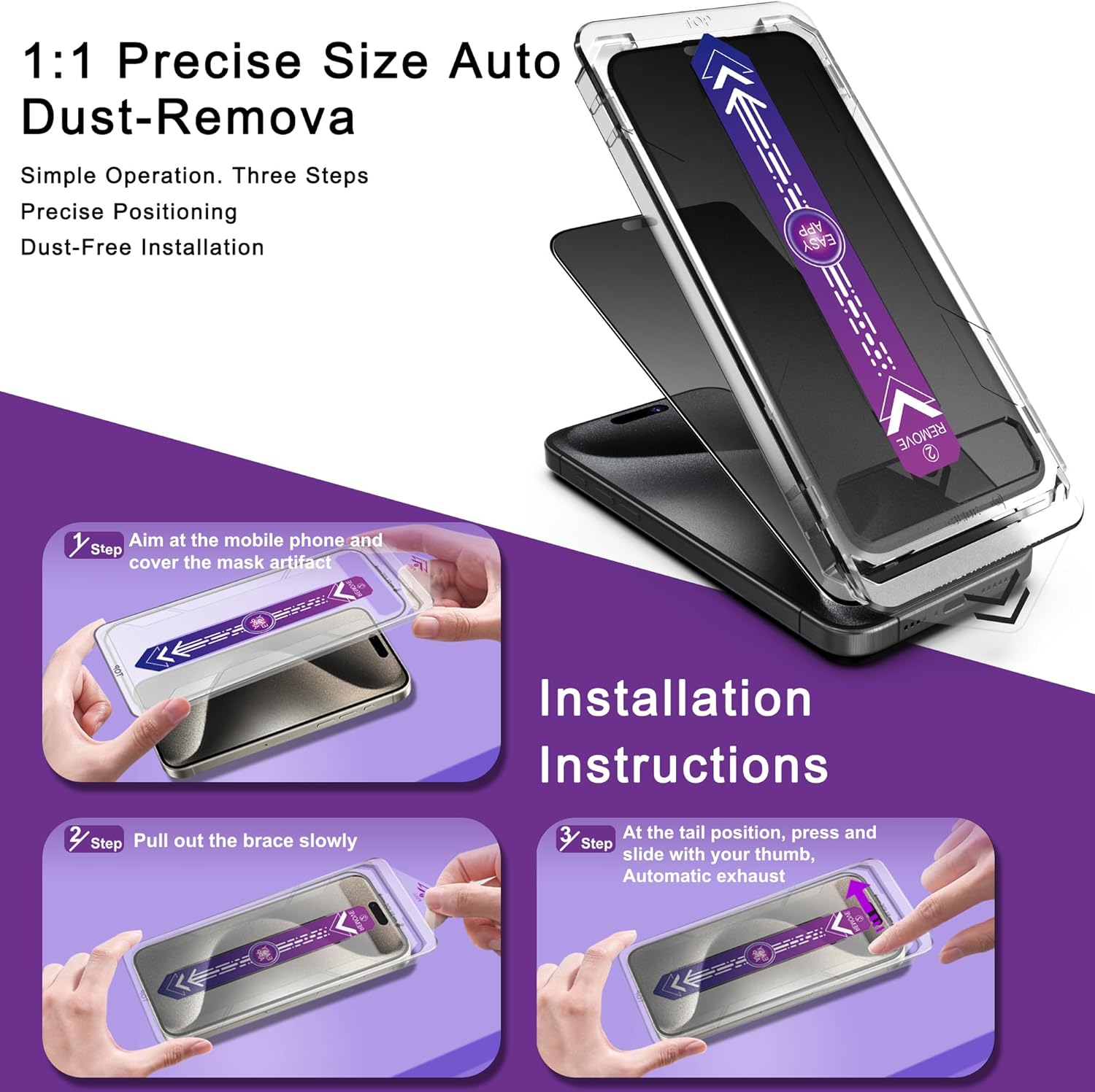 2 Pack Matte Privacy Screen Protector for iPhone 15 Pro Max, 9H Tempered Glass, Full Coverage, Anti-Fingerprint, Auto Dust-Elimination, No Bubble, Easy Installation