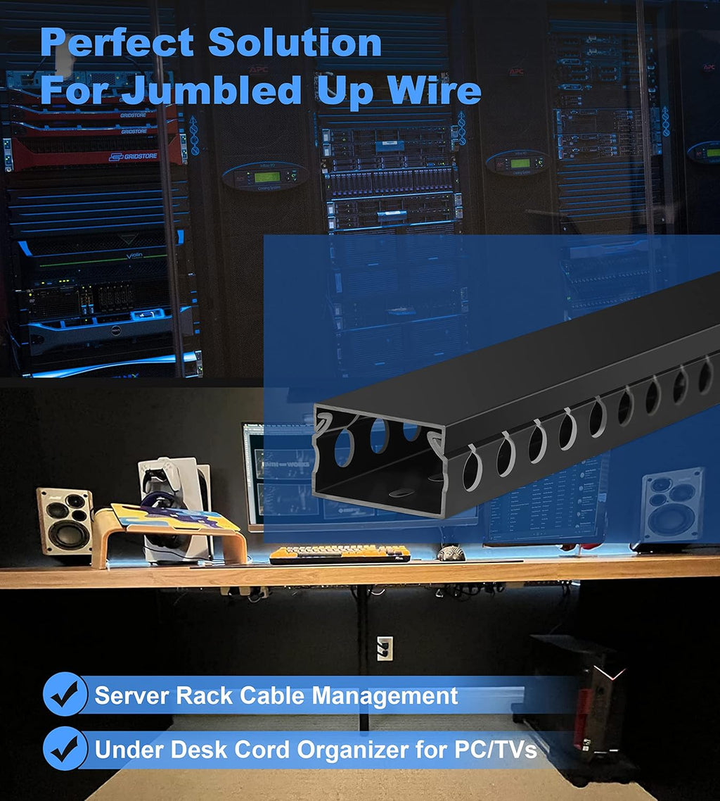 ZhiYo Cable Raceway 156in(4X L39in), Server Rack Cable Management Under Desk Cord Organizer, Electrical Safe PVC Cable Channel Open Slot Wire Raceway for Network/PC/TVs, Wire Duct H1 x W1.6in Black