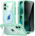 Magnetic & Stand for iPhone 16 Plus Case Built-in Privacy Screen Protector[360° Full Body Protection][Fit for Magsafe][Lens Protector] Heavy Duty Shockproof Phone Case for iPhone 16 Plus Green