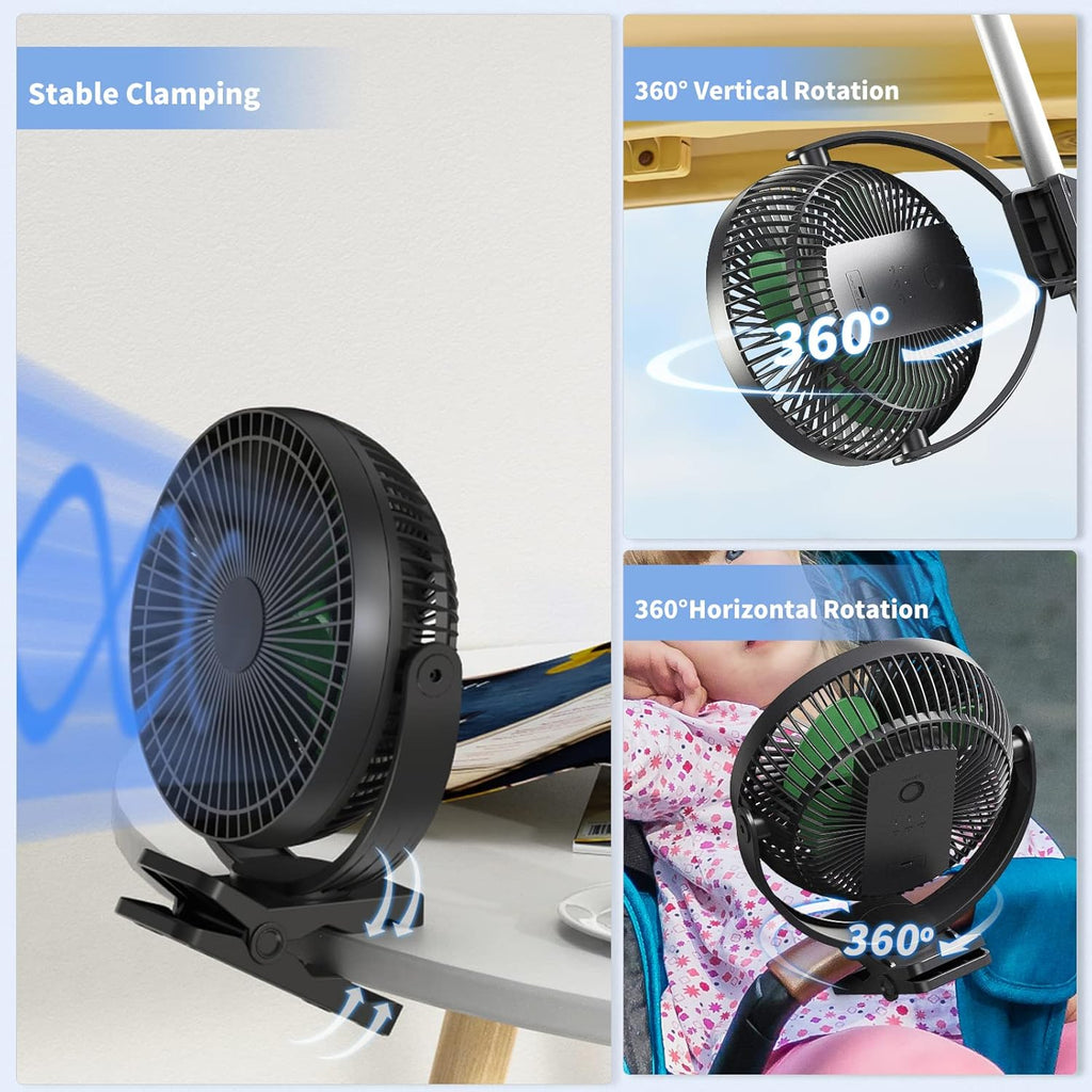 Clip on Fan, Rechargeable Portable Fan, 8 Inch Small Desk Fan - 10000mAh Battery Powered Fan with 4 Speed, 360° Rotation Personal Fan Suitable for Golf Cart, Bedroom, Travel and Camping (Green)