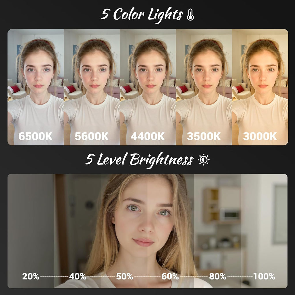 Magnetic Selfie Light for Phone: 5 Led Mode with Mirror Compatible for iPhone & Android - Rechargeable Portable Fill Light for Photography/Video Recording/Conference/Vlog/Makeup - White