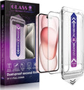 2 Pack Screen Protector Tempered Glass for iPhone 16 for iPhone 15 for iPhone 14 Pro 6.1-Inch Auto Dust Removal, No Bubbles, High Definition Clear, Easy Installation