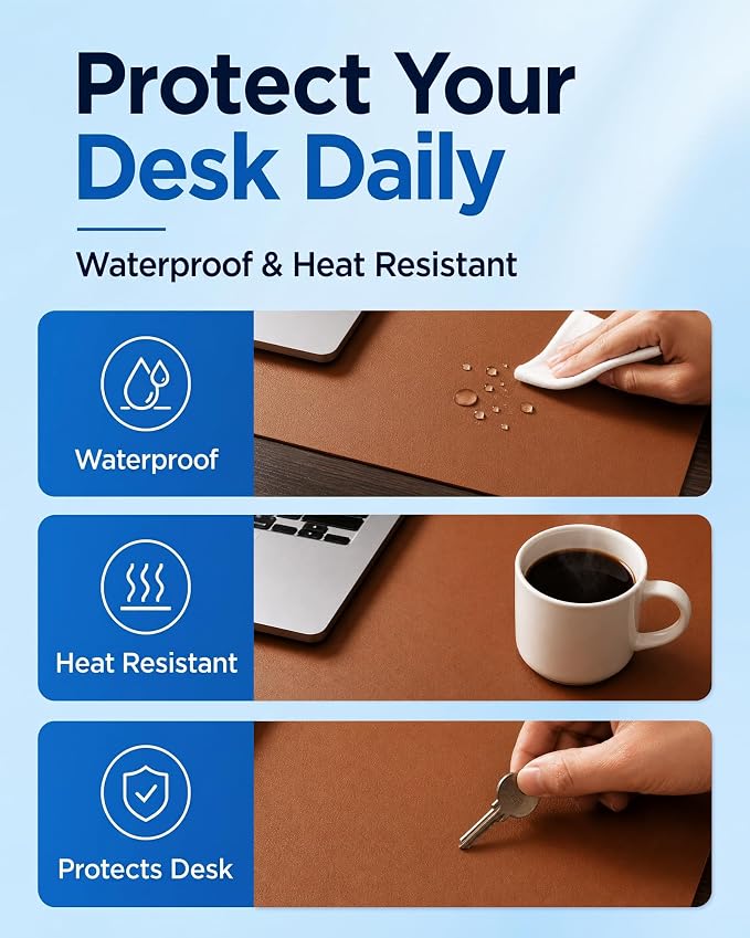 Aothia Double-Sided Desk Pad, 35.4" x 15.7"Leather Desk Mat, Eco Cork Desk Pad - Image 5