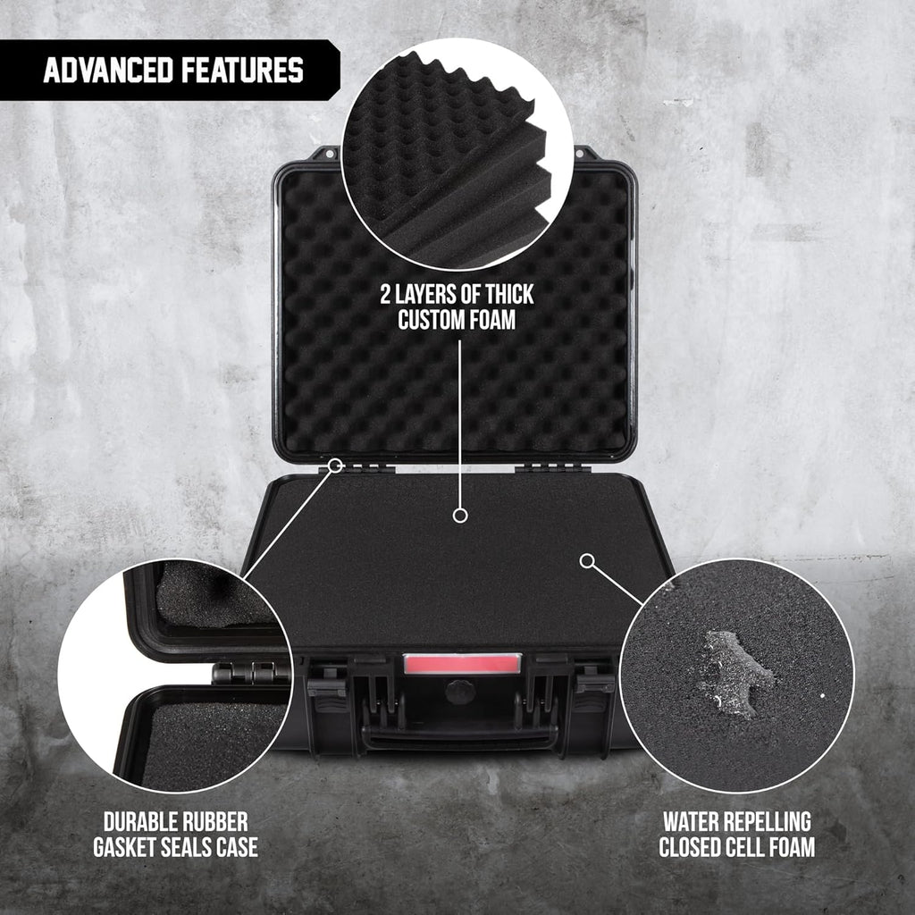 All Weather Hard Case 19 x 17 x 8” - TSA Approved Hard Shell Travel Case with Customizable Foam for Cameras, Lenses, Laptops, Electronics, Guns, Pistols and Other Gear