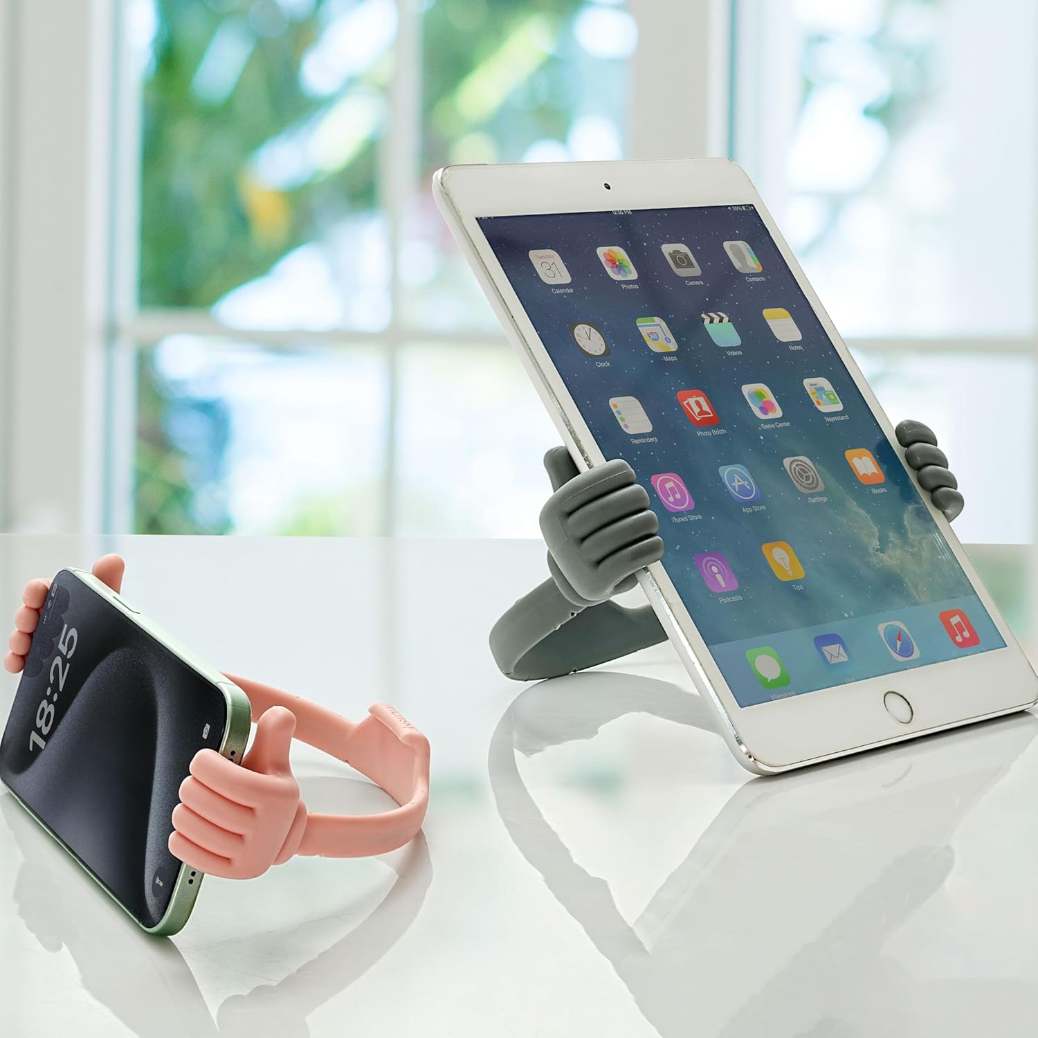 Honsky Thumbs-up Cell Phone Stand Holder, Tablet Stand Cradle for Desk Desktop Smartphone Cellphone Mobile Phone Tablets - Universal Adjustable Flexible - Grey