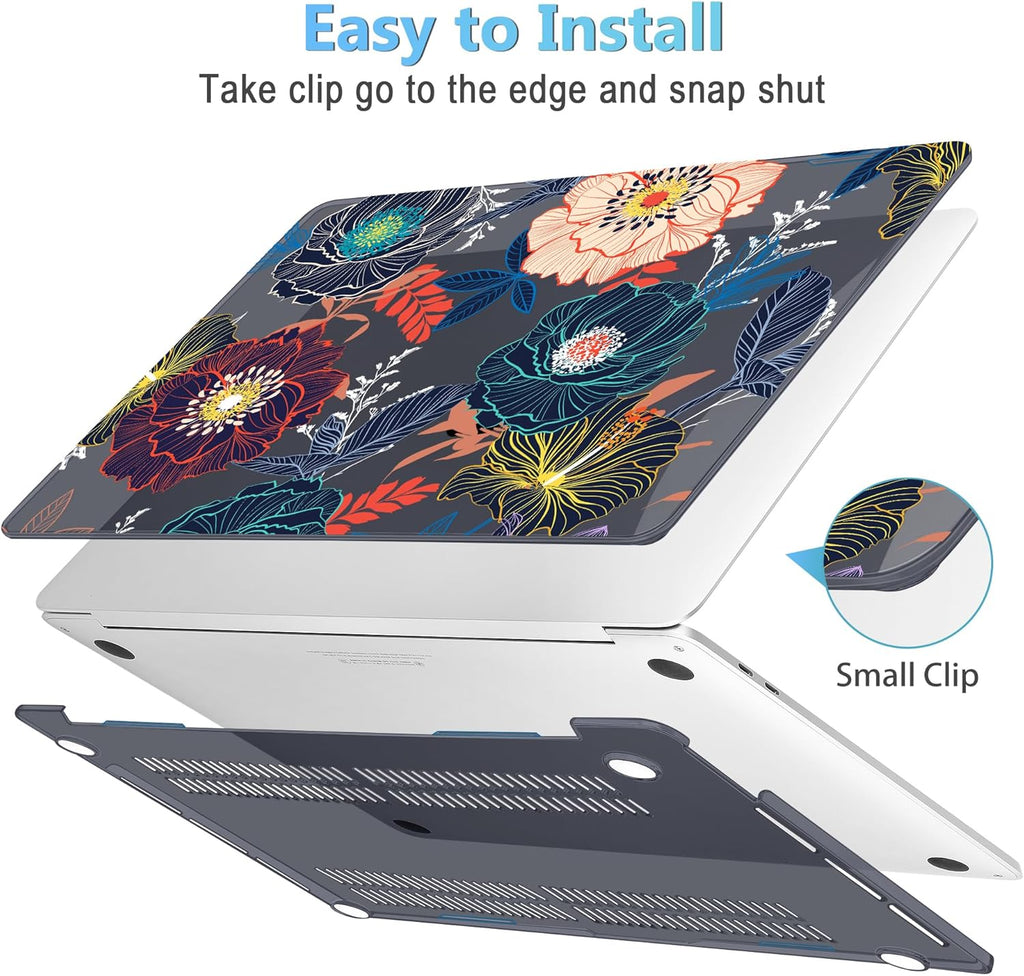 Mektron for MacBook Pro 16 inch A2141 Case 2020 2019 Release with Retina Display & Touch Bar & Touch ID, Plastic Hard Shell Cover Keyboard Skin Screen Protector Dust Plug，Dahlia Flowers