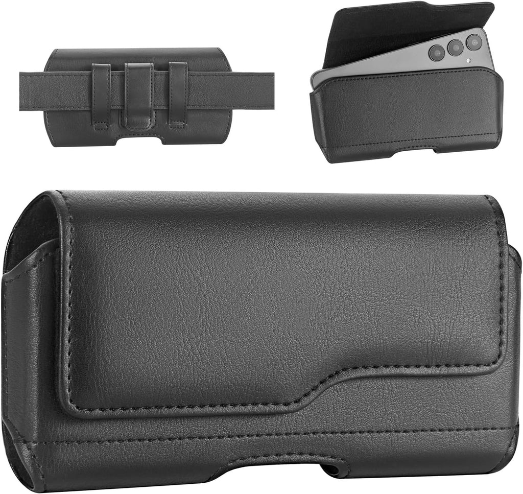 Holster Case for iPhone 15/15, 14/14, 13/13, 12/12, XR, Samsung Galaxy S24/S23/S22/S21, Phone Pouch Holder with Belt Clip and Flip Cover (Fits Otterbox Commuter Case) - Black