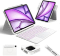 HOU iPad Air 11 Case with Keyboard (M3 2025, M2 2024) Detachable Rotatable Magnetic Full Protection Case, 7-Color Backlight, Touchpad, Elastic Pen Holder for iPad Pro 11 (4th-1st) & Air (5/4th)–White